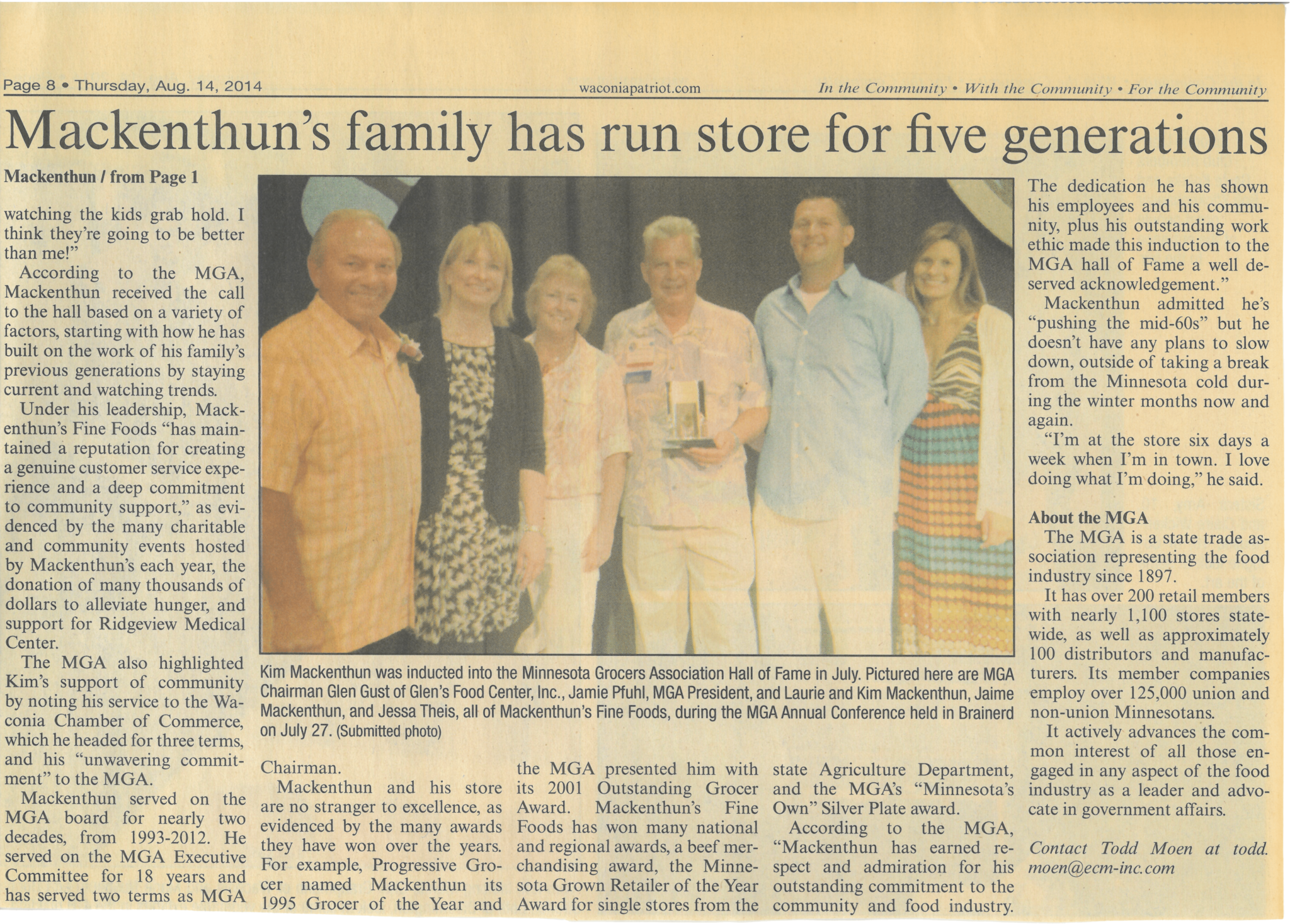 2014 Newspaper clipping, Mackenthun's family has run store for five generations