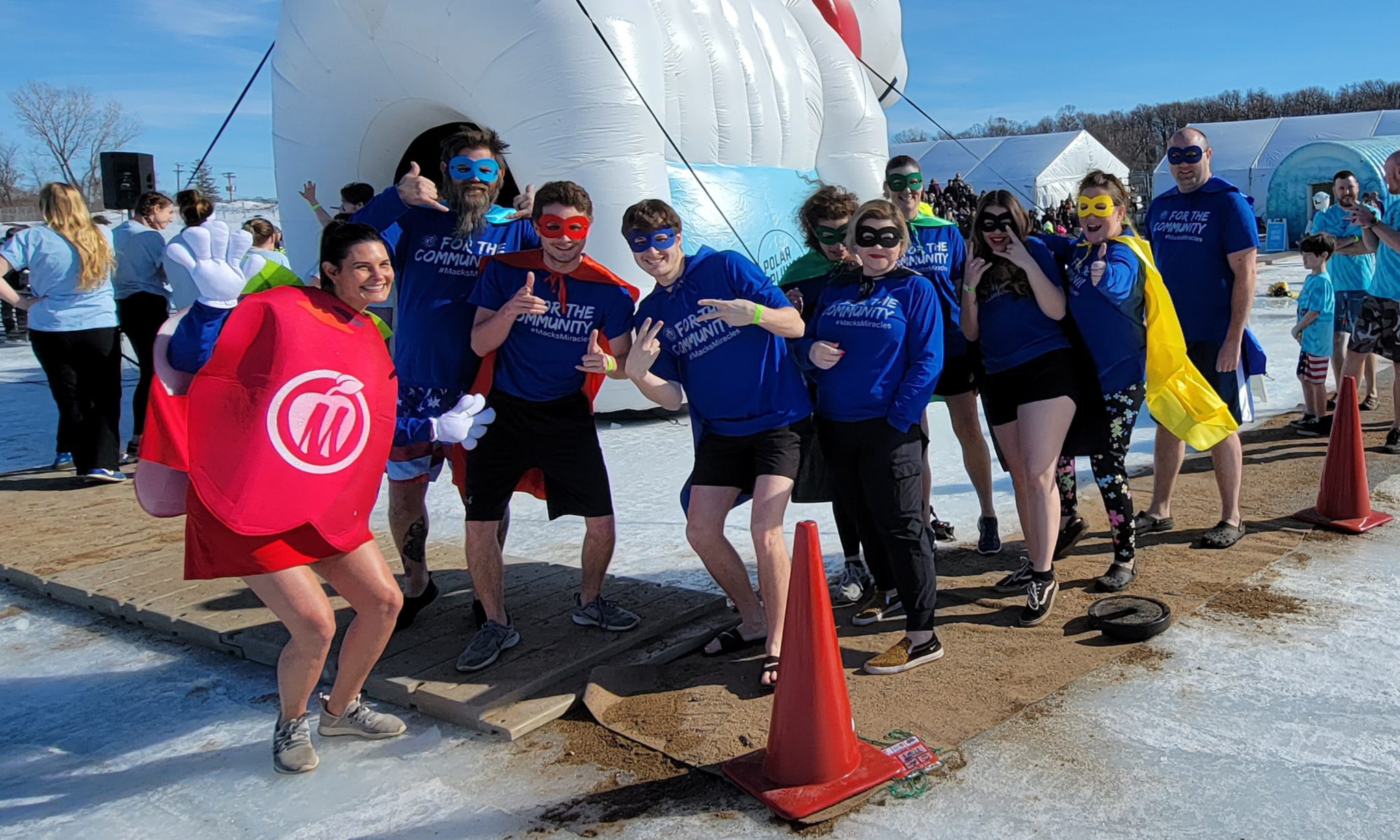 Mackenthun's team lined up and ready to jump into the freezing lake.