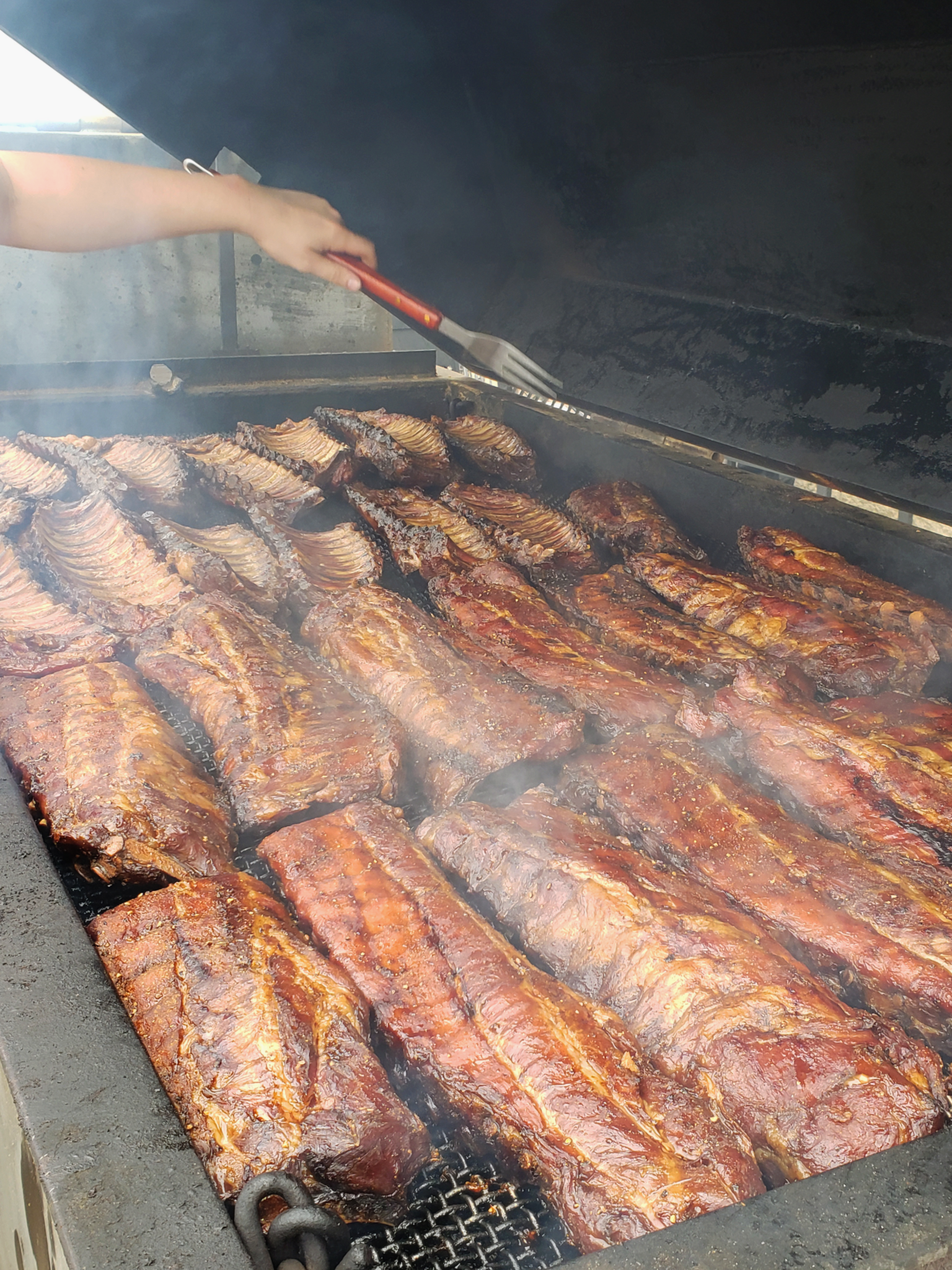 Ribs on a large smoker.