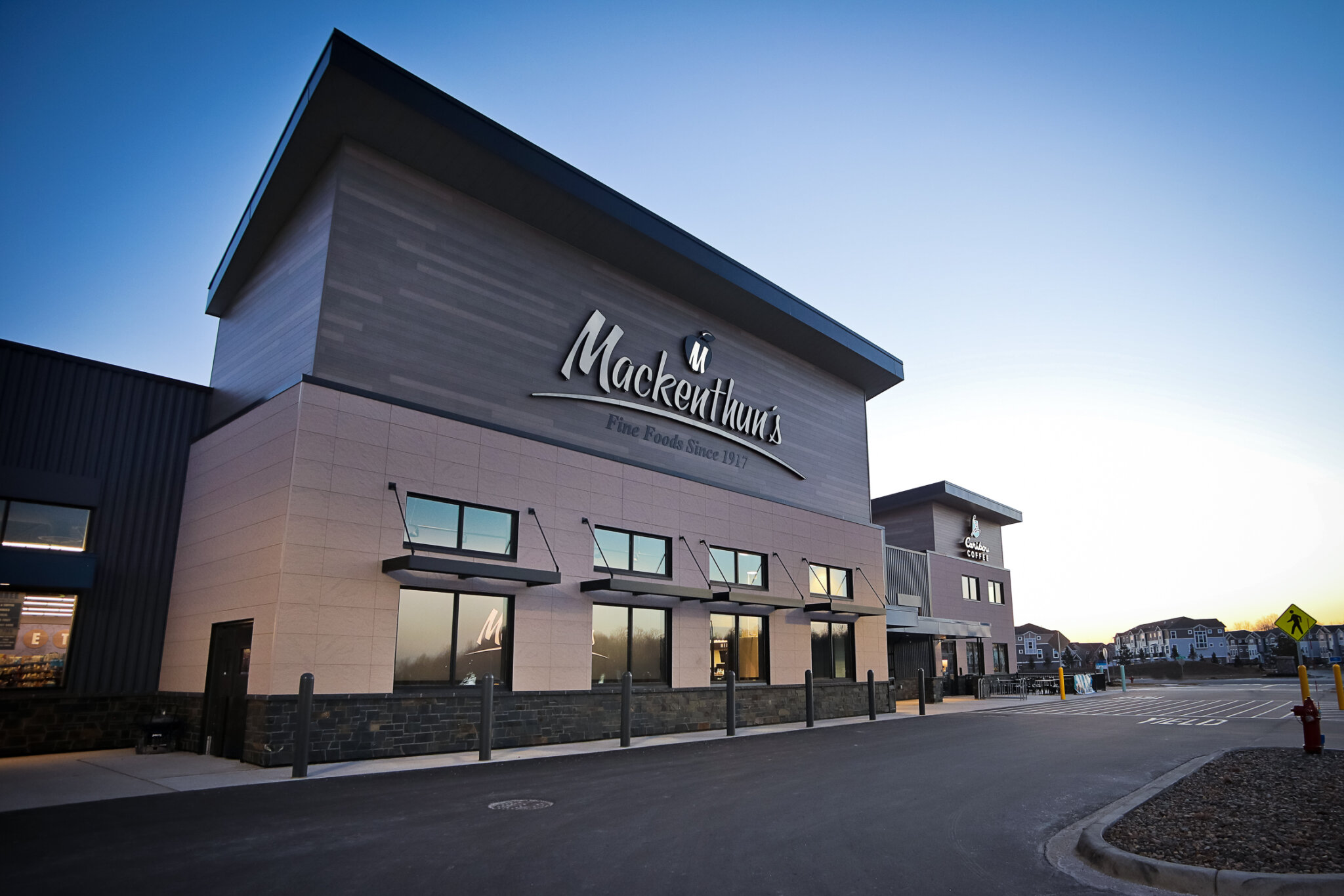 Outside storefront of the Minnetrista location. Beautiful light is given from the sunrise.