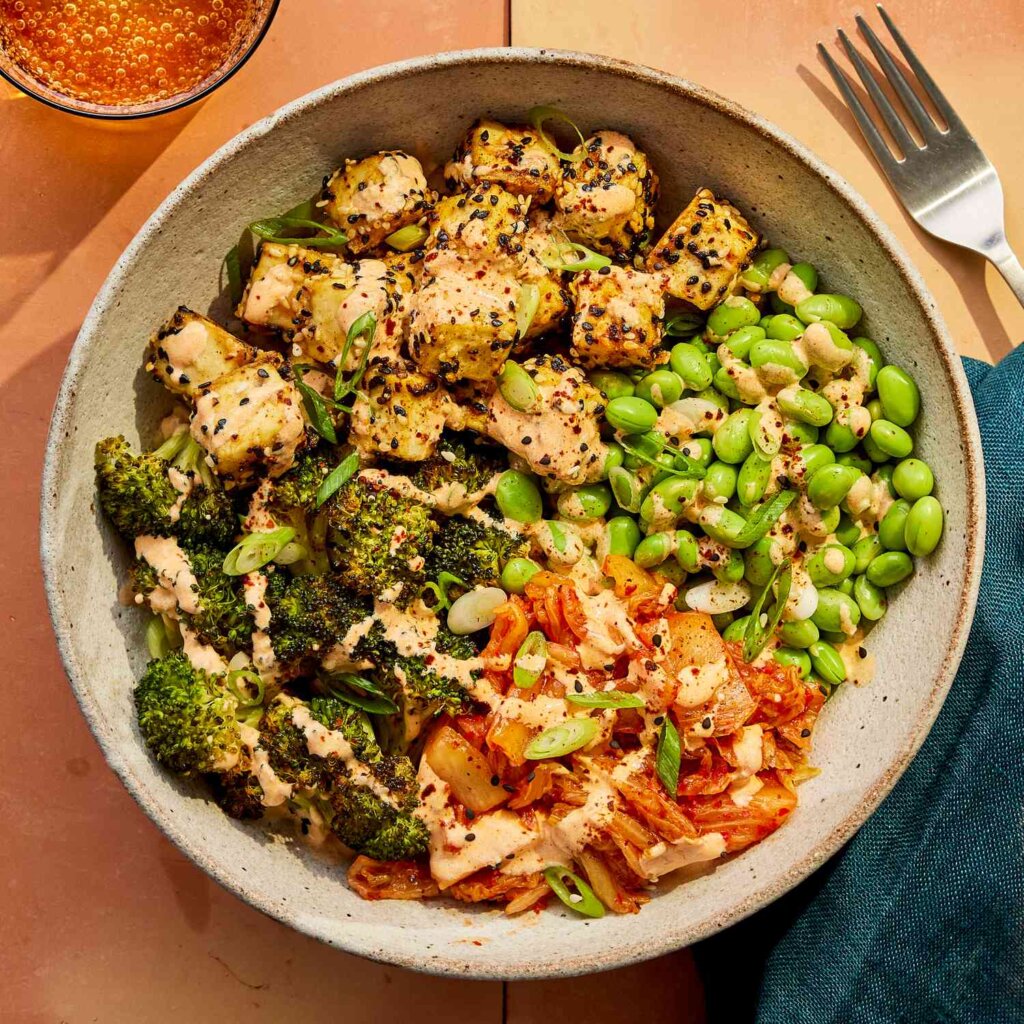 Anti inflammatory Roasted Broccoli and Kimchi Rice Bowl Image Source Robby Lozano  EatingWell